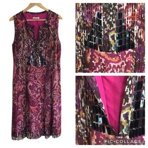 Saltaire Silk Dress Sequin Beading Sleeveless Sheath Neiman Marcus